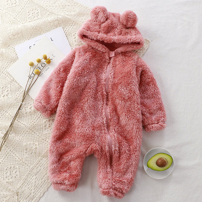 Fluffy Hooded Romper with Ears