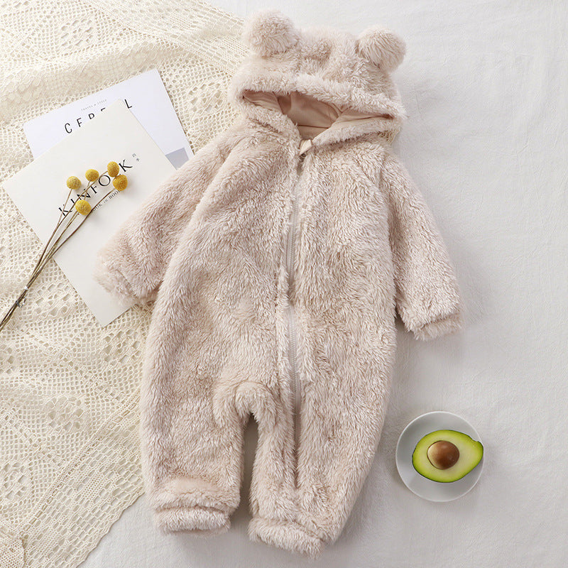 Fluffy Hooded Romper with Ears