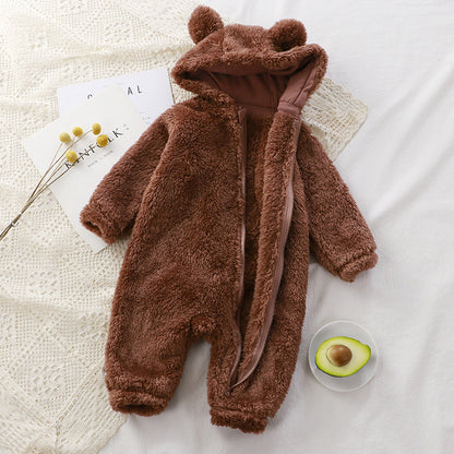 Fluffy Hooded Romper with Ears