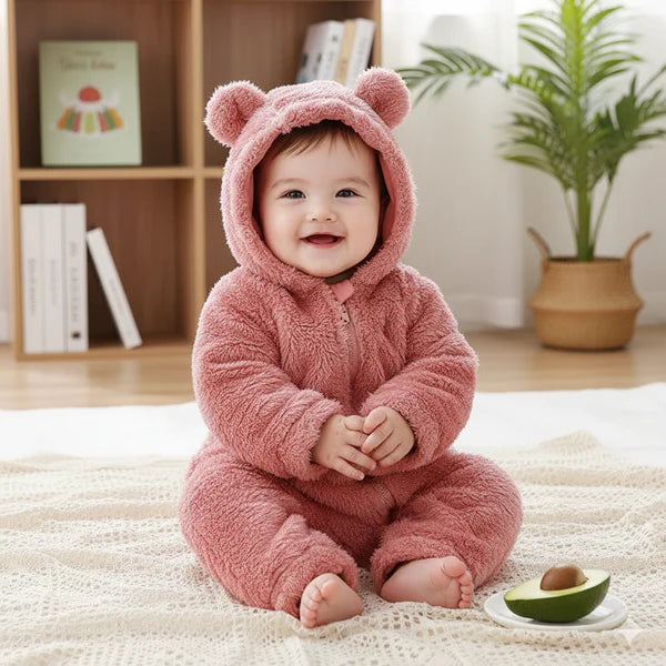 Fluffy Hooded Romper with Ears