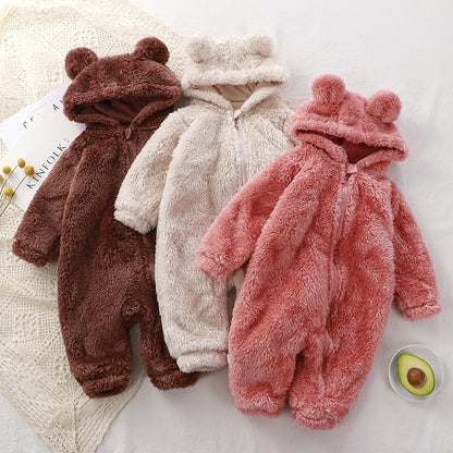 Fluffy Hooded Romper with Ears